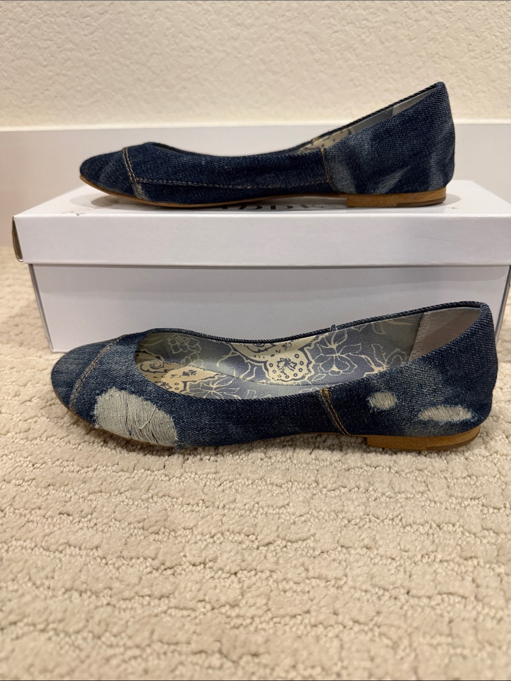 Steve Madden Distressed Denim Flats in Dark Blue